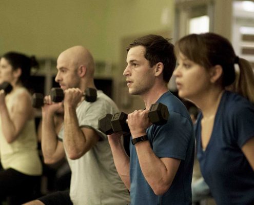 Members taking a group fitness class.