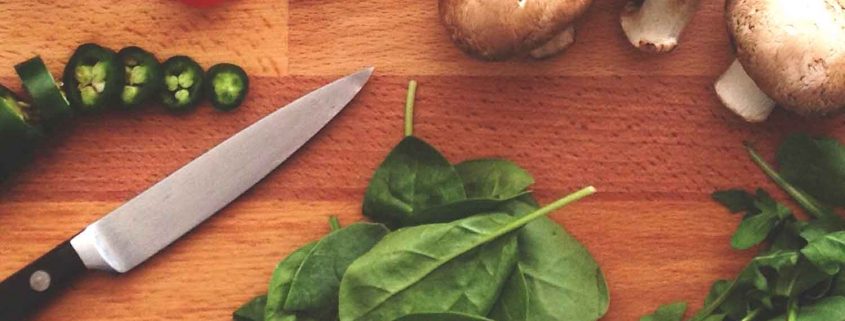 Vegetables on cutting board for healthy meal and food prep