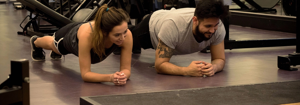 Friends working out together.