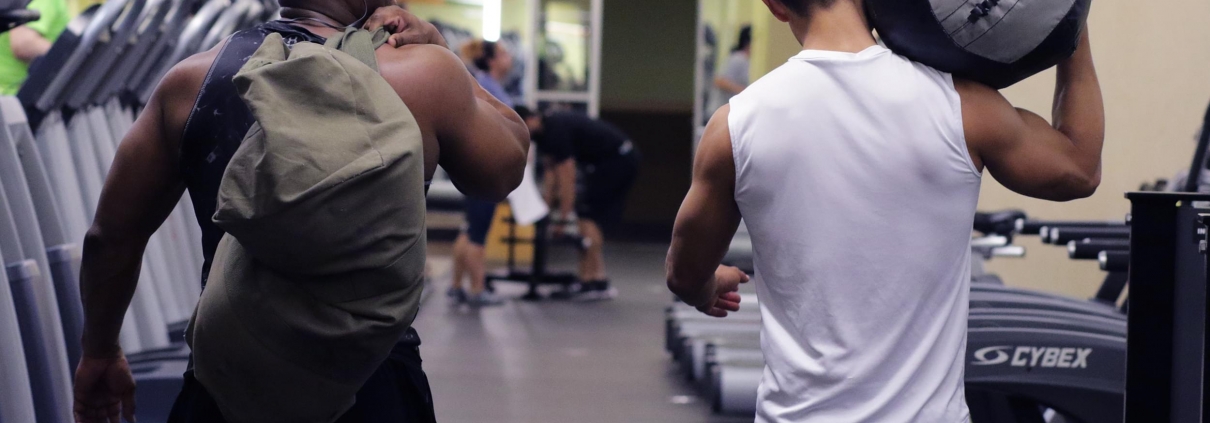 Friends working out together.