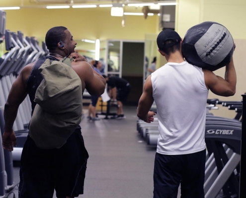 Friends working out together.