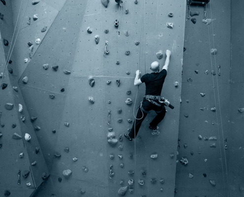 Climbing rock wall.