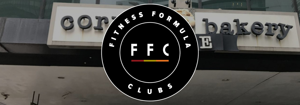 Corner bakery entrance with ffc logo on top of image