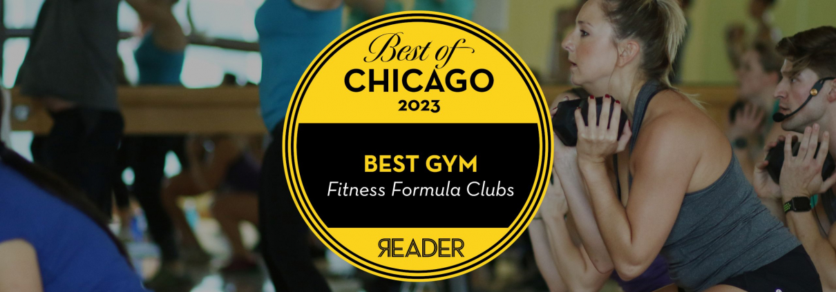 Group fitness class at ffc Union station with the ffc best gym logo on top if image