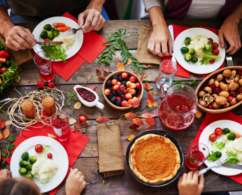 Holiday table set with meals