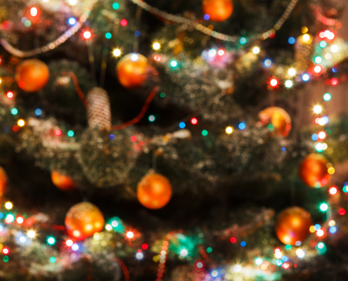 Christmas tree decorated and lit up