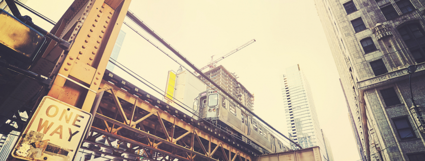 Retro stylized view of Chicago street with subway.