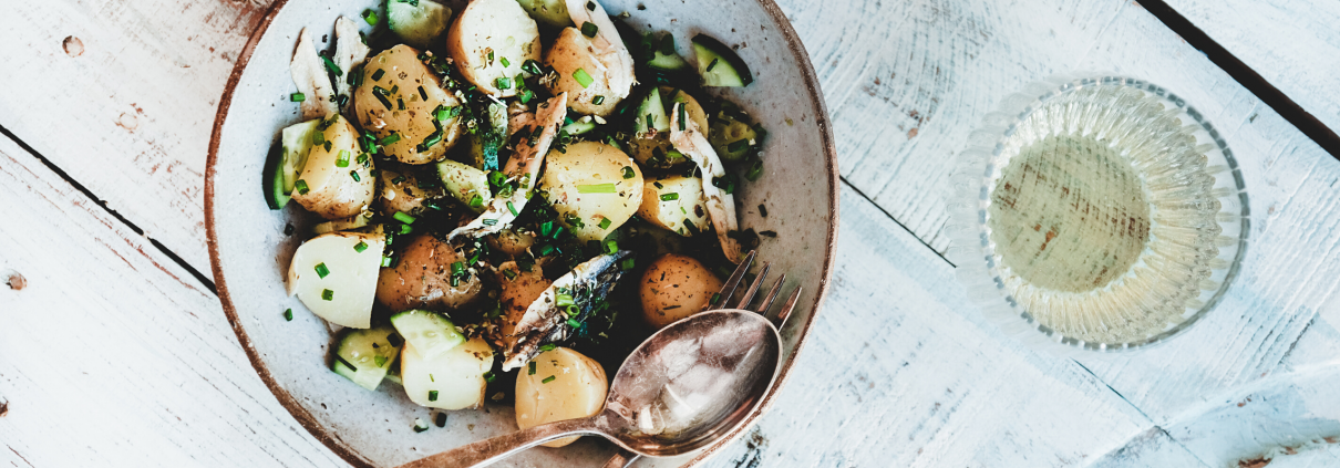 potato salad in a bowl on the table