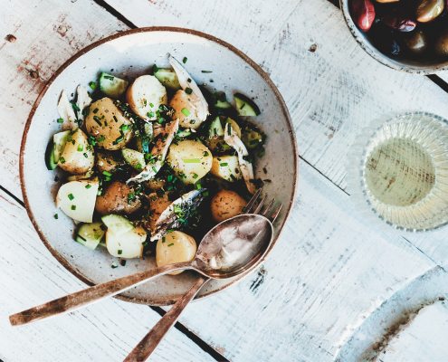 potato salad in a bowl on the table