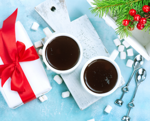 Two mugs of hot cocoa