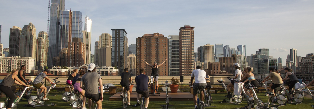 Outdoor rooftop spin class
