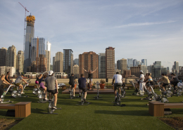 Outdoor rooftop spin class
