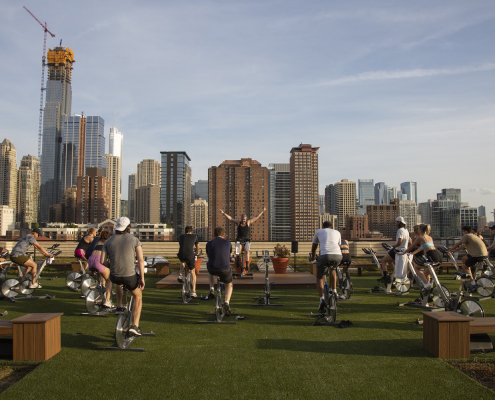 Outdoor rooftop spin class