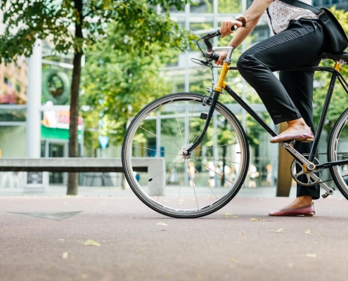 A women riding a bicycle