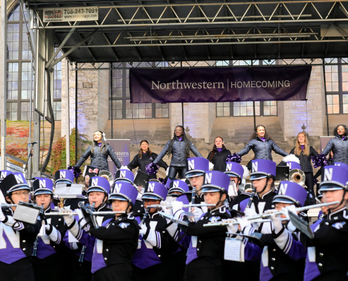 A group of Northwestern students/staff celebrating homecoming week