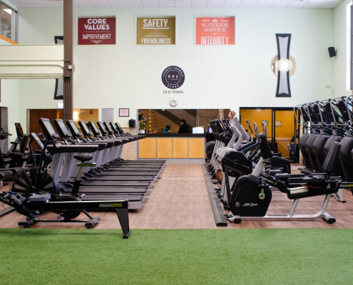 view of the cardio equipment from the turf at Old Town