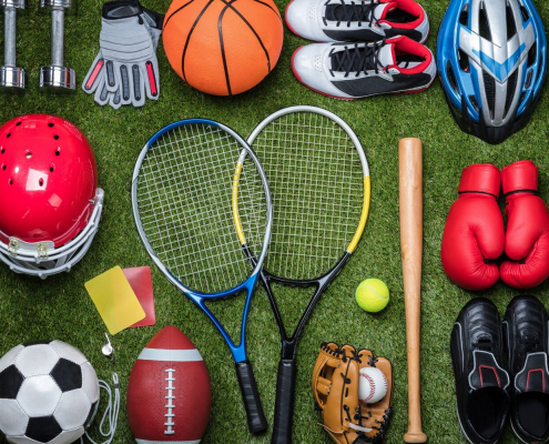 sports equipment on a turf field