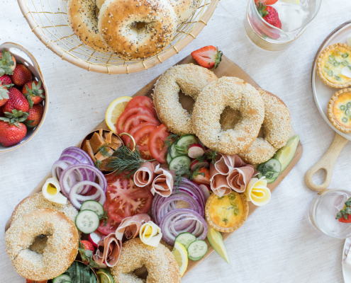 a bagel spread on a table