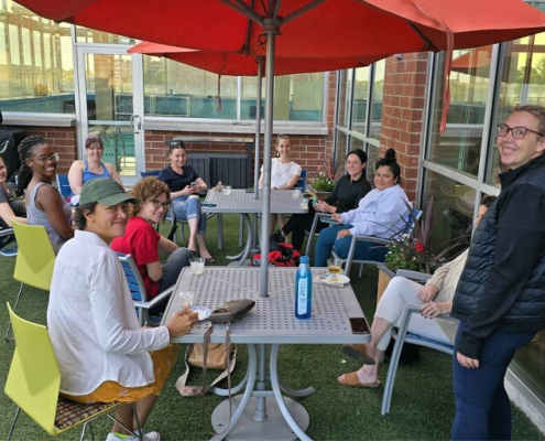 Sundeck party with drinks at Best Gym in Oak Park.