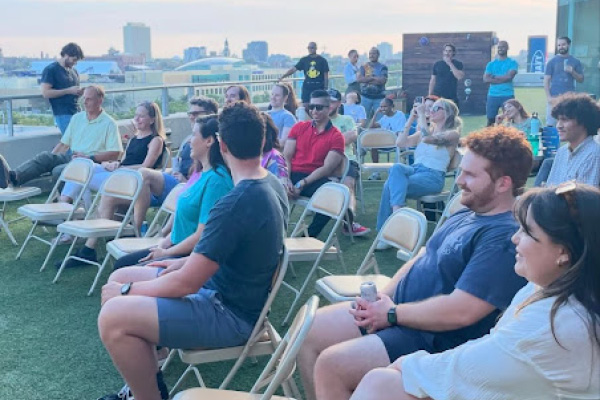 Comedy Night on the outdoor turf at Best Gym in Lincoln Park.