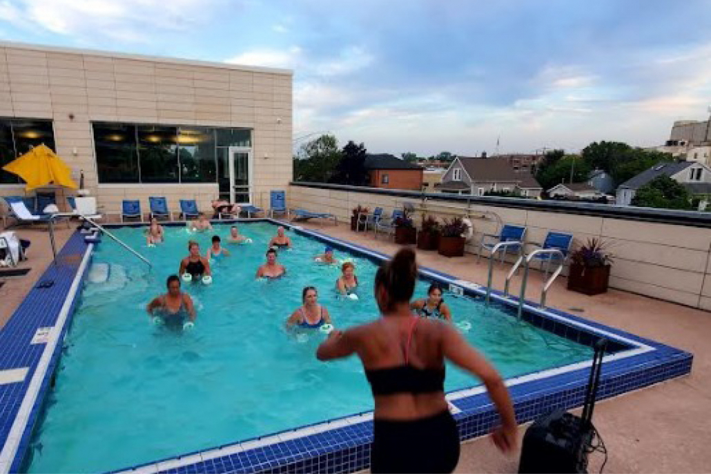 Hydrofit class in the outdoor pool at Best Gym in Park Ridge.