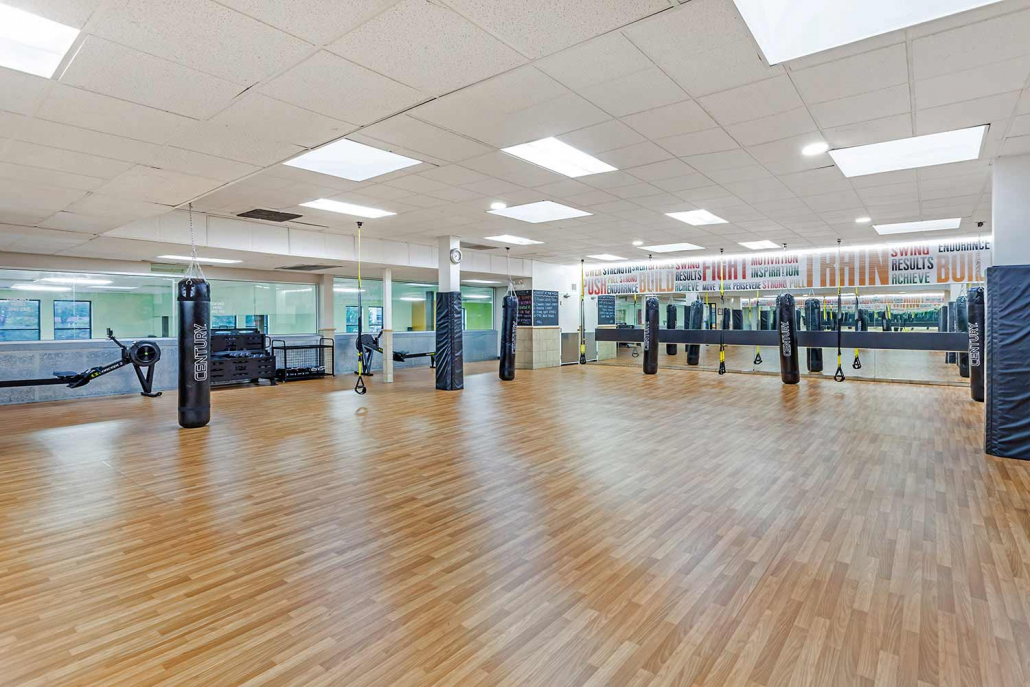 Boxing Studio with punching bags and training equipment at Best gym in Old Town Chicago.