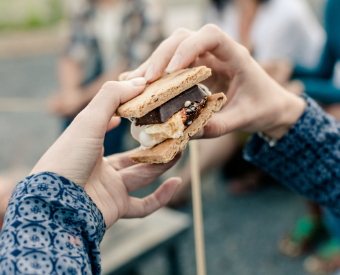 a smore by a firepit