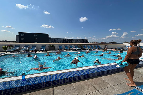 Aerobics class in the outdoor pool.