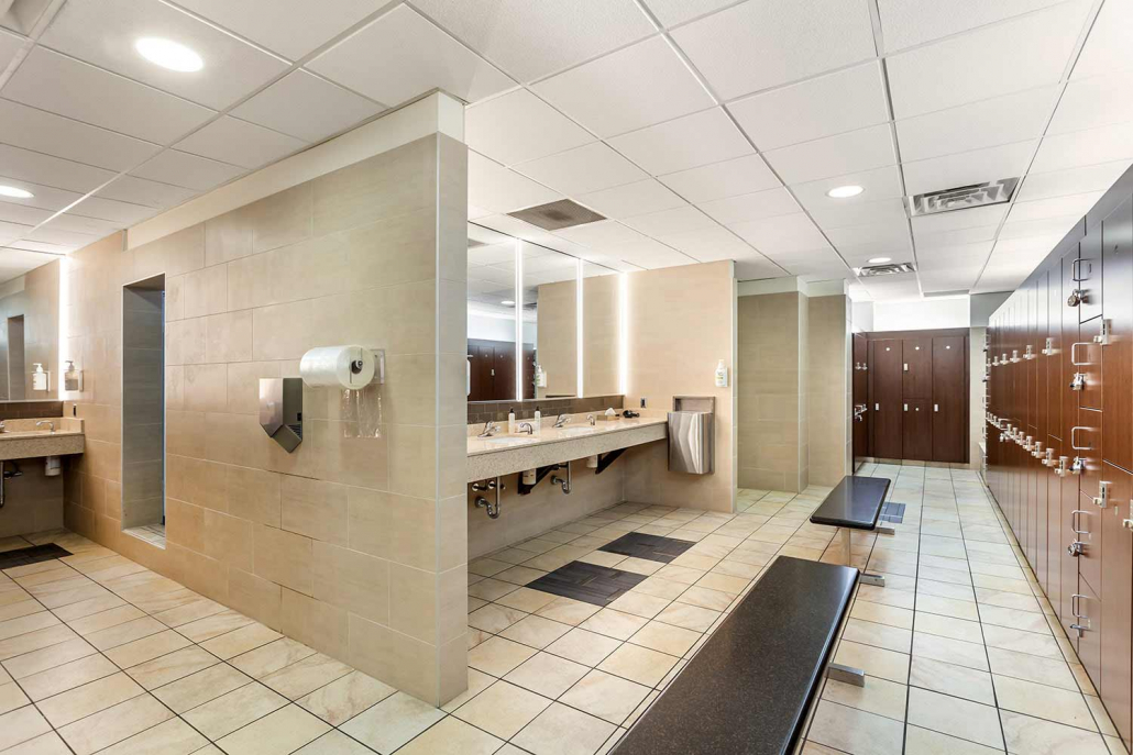 Locker Room with self service lockers inside Old Town Chicago gym.