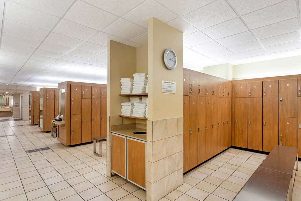 Locker room with towels and self service lockers inside FFC Union Station.