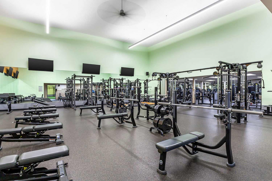 Strength Floor with benches and weight racks inside FFC Old Town.