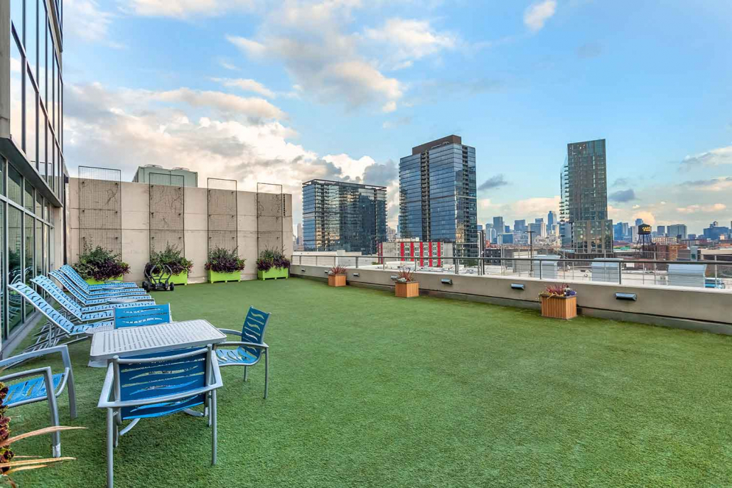 Rooftop Sundeck with Turf at FFC Lincoln Park.