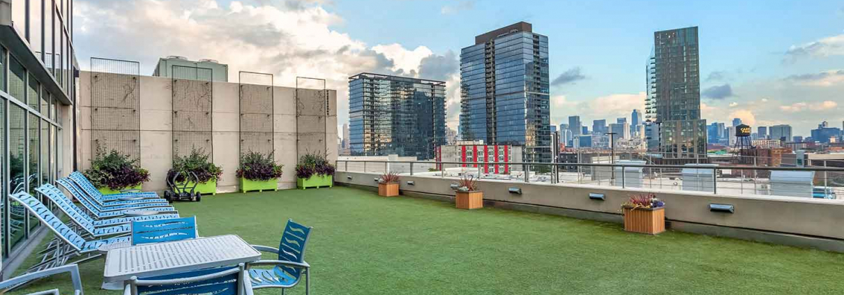 Rooftop Sundeck with Turf at FFC Lincoln Park.