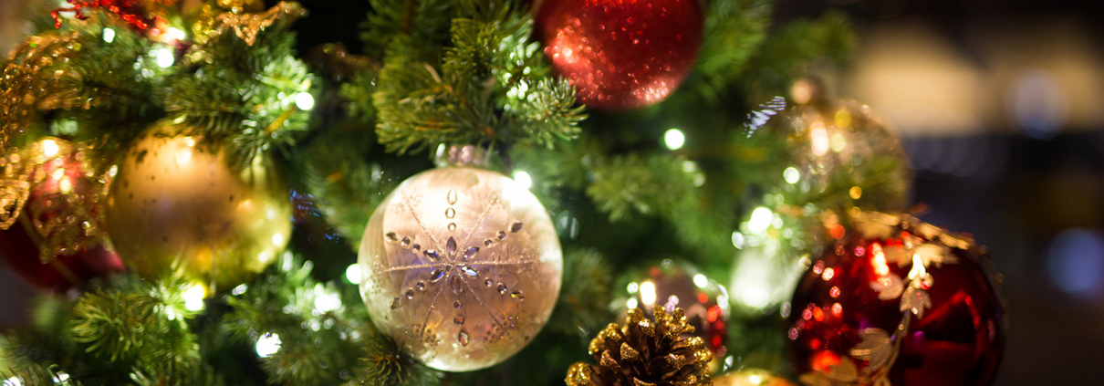 Christmas tree decorated and lit up