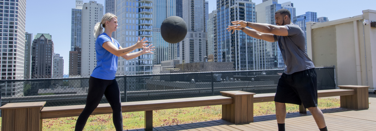 Medicine Ball Toss on the FFC Gold Coast rooftop