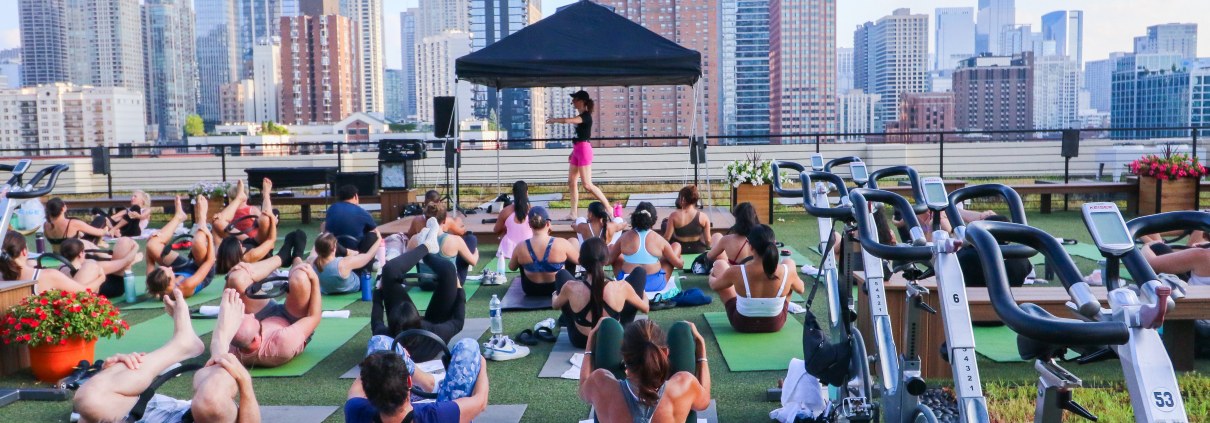 Pilates class on the rooftop at FFC Gold Coast