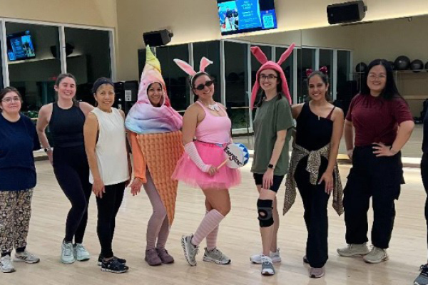 FFC Park ridge members wearing costumes in group fitness class