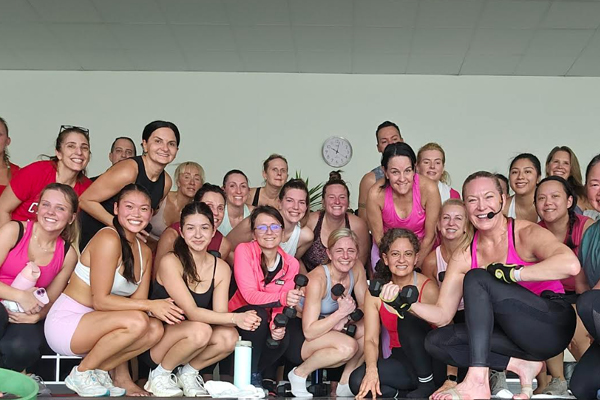 FFC park ridge members and instructor group photo I group fitness studio after class