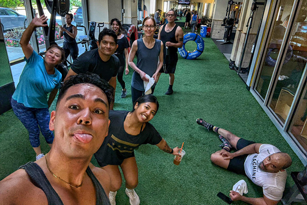 FFC South Loop Members on the turf after group fitness class